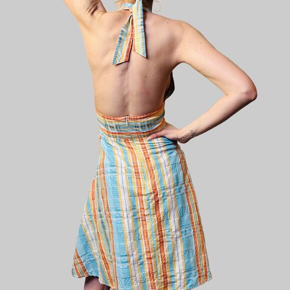 Vintage Finley Marilyn Halter Dress – Blue Orange Plaid – Size 10 – Open Back - Picture 10 of 12